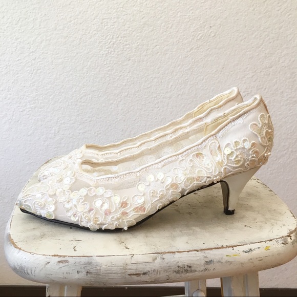 80s Sequin Beaded Bridal Cocktail Pump High Heels - Picture 6 of 10